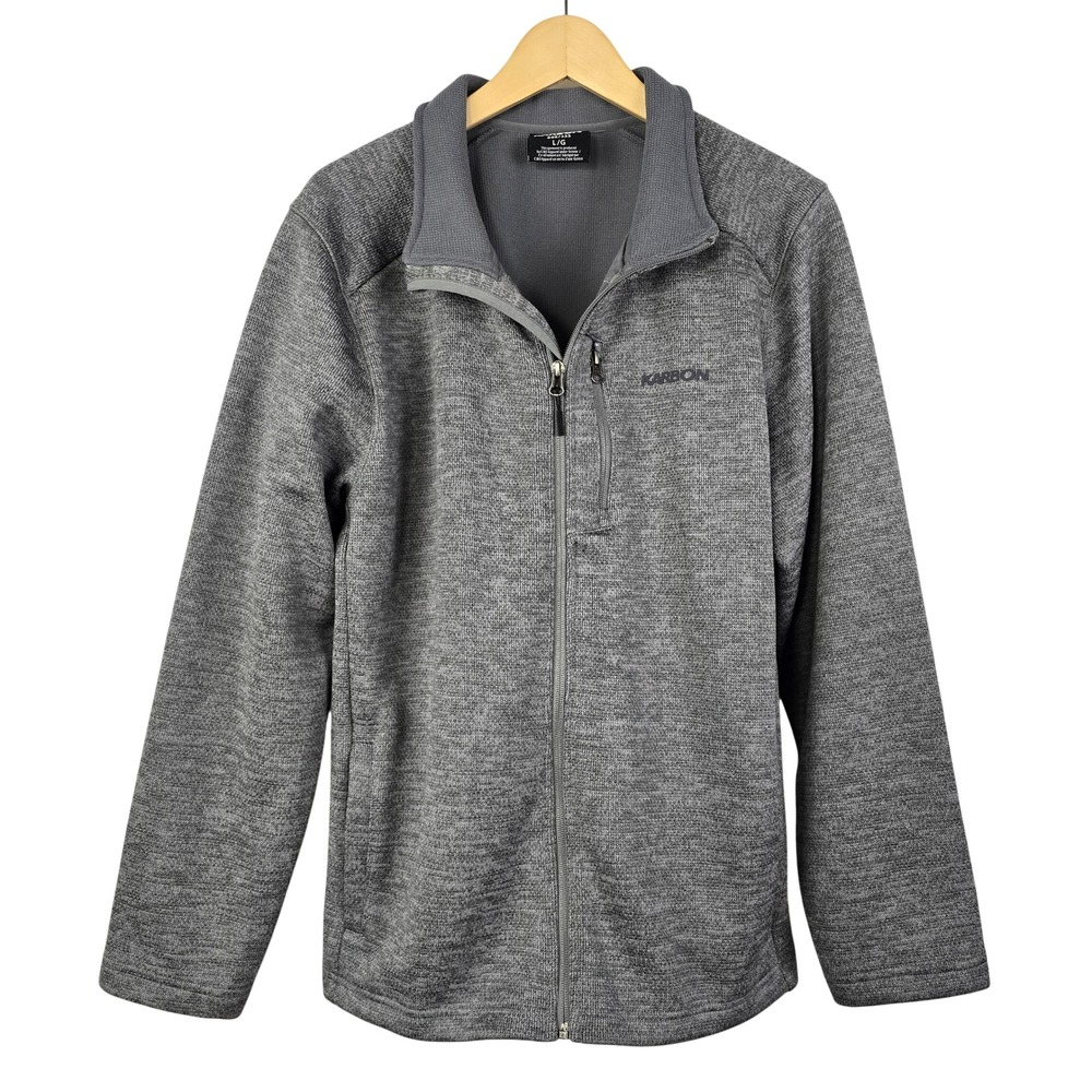 Karbon Men's Full Zip Fleece Jacket Sweater Knit Mock Neck Pocket Grey Large